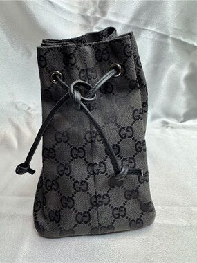 Gucci GG Black Monogram Canvas Drawstring Pouch